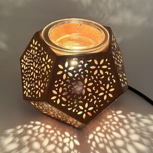 Scentsy Copper Cast Wax Warmer Metal Floral Cutout Electric Warmer
